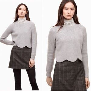 Aritzia Wilfred Sardou Scallop Grey Crop Sweater 100% Wool